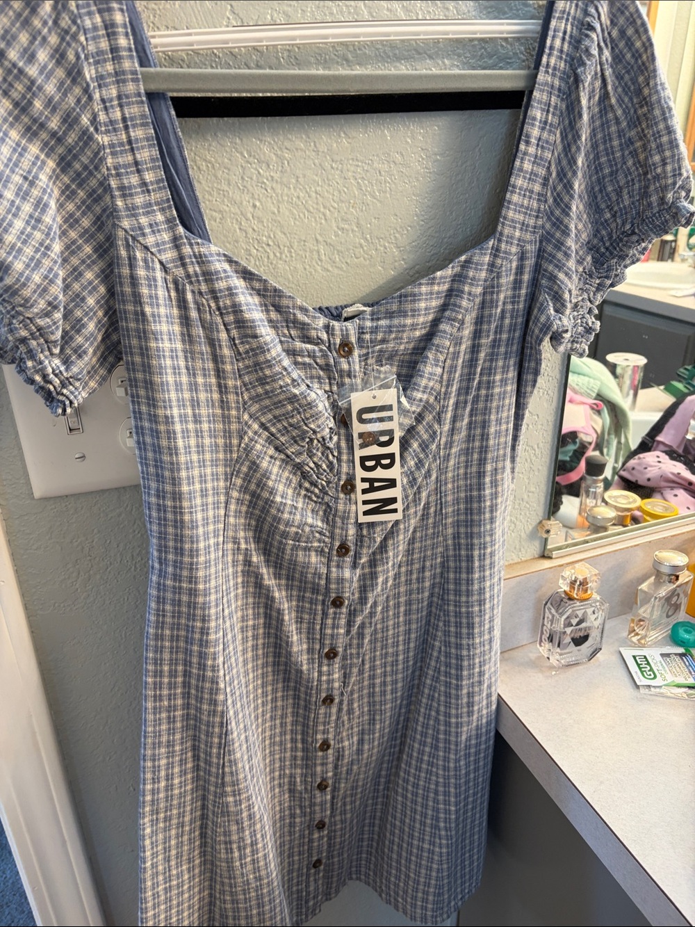 Urban Outfitters Light Blue Plaid Midi Button Dress